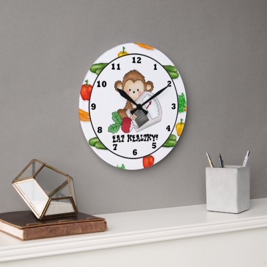 Eat Healthy Monkey cartoon wall klok (Kantoor)