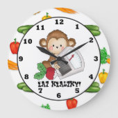 Eat Healthy Monkey cartoon wall klok (Voorkant)