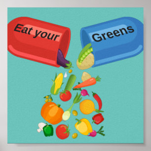 Eat je Greens Veggie Pill Nutrition Healy Food Poster