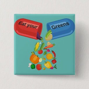 Eat je Greens Veggie Pill Nutrition Healy Food Vierkante Button 5,1 Cm
