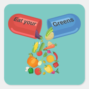 Eat je Greens Veggie Pill Nutrition Healy Food Vierkante Sticker