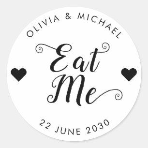 Eat me bruiloft cake cupcake voedsel gunst ronde sticker