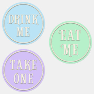 "Eat me, Drink me, neem een" Wonderland Tea Party Labels