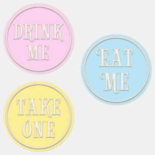"Eat me, Drink me, neem een" Wonderland Tea Party Labels