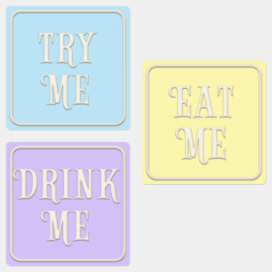 "Eat me, Drink me, probeer me" Wonderland Tea Part Labels