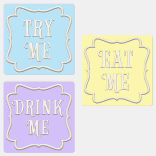 "Eat me, Drink me, probeer me" Wonderland Tea Part Labels (Groep)