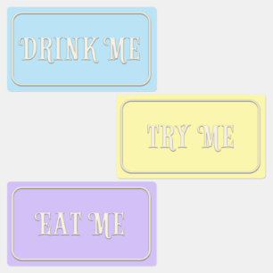 "Eat me, Drink me, probeer me" Wonderland Tea Part Labels