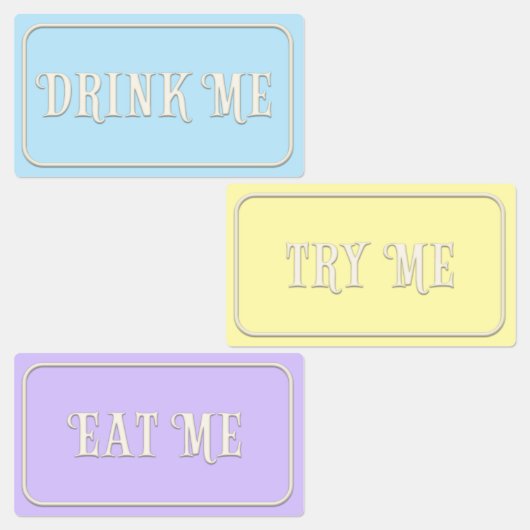 "Eat me, Drink me, probeer me" Wonderland Tea Part Labels (Groep)