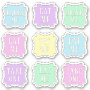 "Eat me" "Drink me" Wonderland Tea Party 9 Colors Sticker