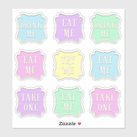 "Eat me" "Drink me" Wonderland Tea Party Pastel Sticker (Vel)