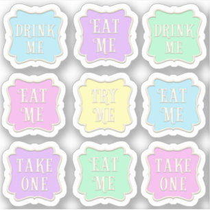 "Eat me" "Drink me" Wonderland Tea Party set of 9 Sticker