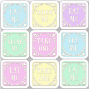 "Eat me" "Drink me" Wonderland Tea Party Whimsical Sticker