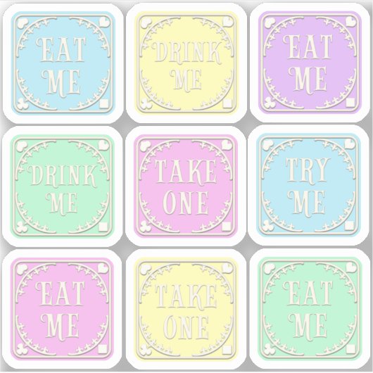 "Eat me" "Drink me" Wonderland Tea Party Whimsical Sticker (Voorkant)