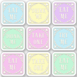 "Eat me" "Drink me" Wonderland Tea Party Whimsical Sticker