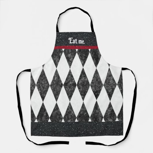 EAT ME gekke aanpasbare tekst Harlequin Argyle Schort (Voorkant)