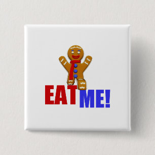 EAT ME! Gingerbrood Man - Oorspronkelijke kleuren Vierkante Button 5,1 Cm