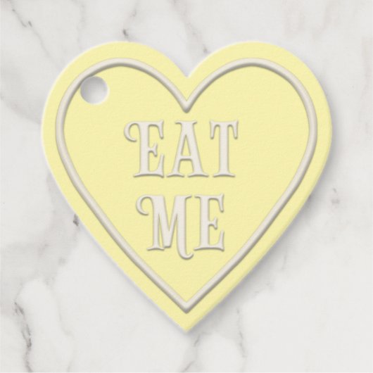 "Eat Me" Tea Party Yellow Heart gepersonaliseerd Bedankjes Labels (Voorkant)