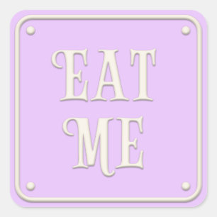 "Eat me" Wonderland Tea Party Girly Paars Vierkante Sticker