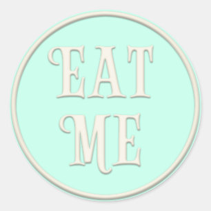 "Eat me" Wonderland Tea Party Girly Pastel Green Ronde Sticker