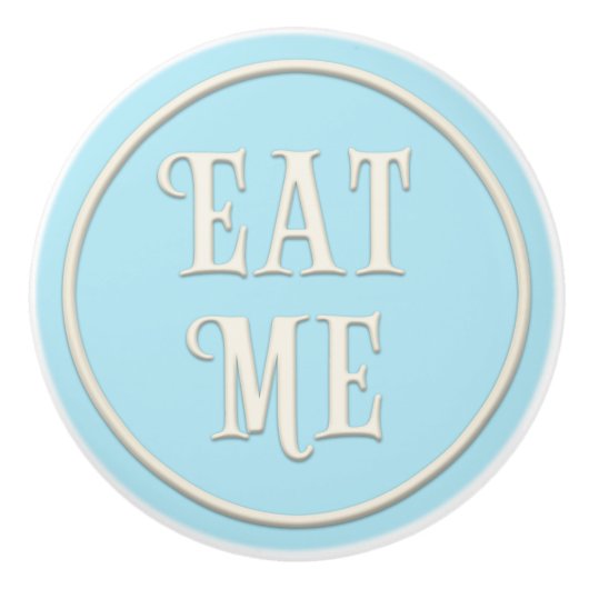 "Eat Me" Wonderland Tea Party Pastel Blue Keramische Knop (Voorkant)