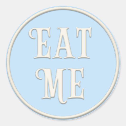 Eat Me" Wonderland Tea Party Pastel Blue Ronde Sticker (Voorkant)