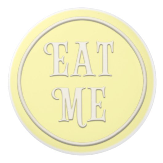 "Eat Me" Wonderland Tea Party Pastel Yellow Keramische Knop (Voorkant)