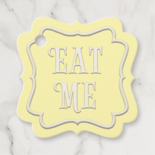"Eat Me" Wonderland Tea Party Yellow Personalized Bedankjes Labels (Voorkant)