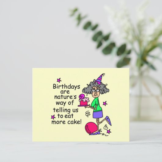 Eat more Cake Birthday Humor Briefkaart (Staand voorkant)