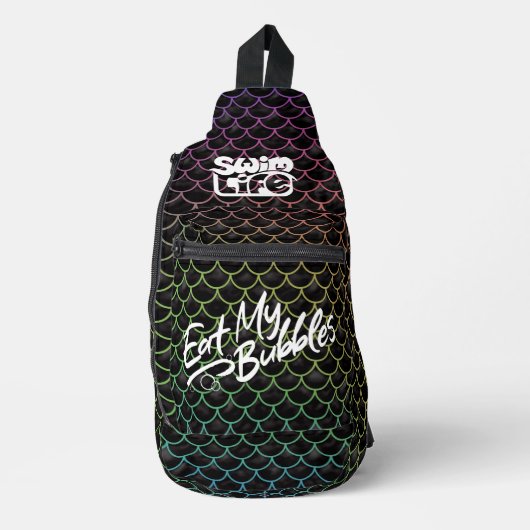 "Eat My Bubbles" Black/Rainbow weegschalen Zwemmen Sling Bag (Voorkant)