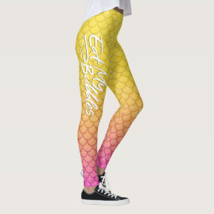 "Eat My Bubbles" Geel/Roze schalen Zwemmen Leven Leggings