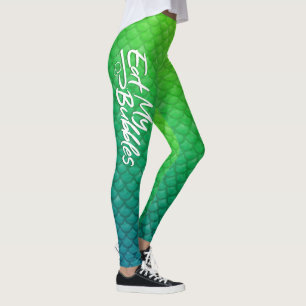 "Eat My Bubbles" Groene/Blauwgroen schalen Zwemmen Leggings