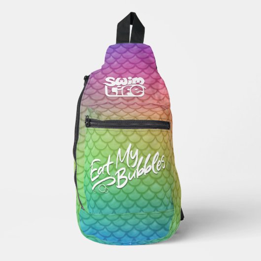 "Eat My Bubbles" Regenboogschubben Zwemmen Leven Sling Bag (Voorkant)