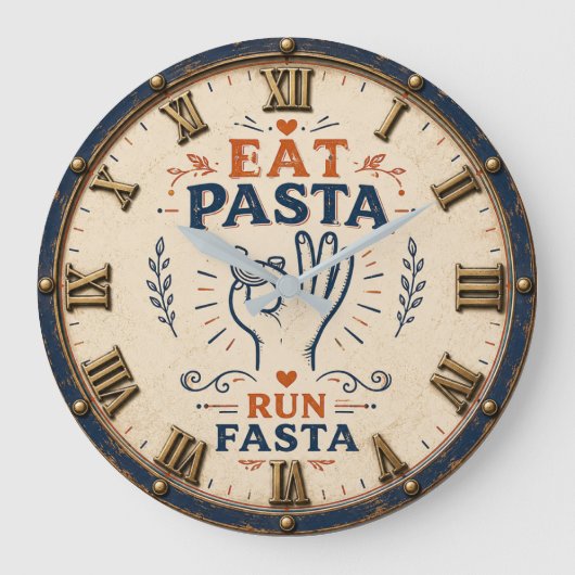 Eat Pasta Run Fasta Funny Italian Kitchen Decor Grote Klok (Voorkant)