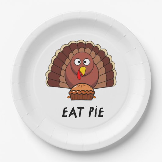 Eat Pie met Thanksgiving Turkije Papieren Bordje (Voorkant)