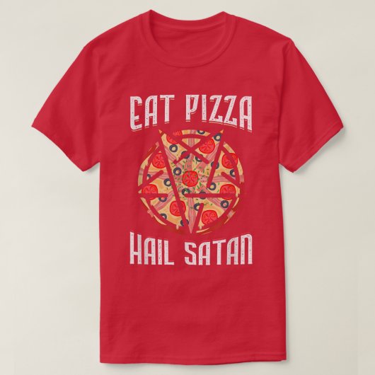 Eat Pizza Hail Satan Occultisme Pentagram T-shirt (Design voorkant)