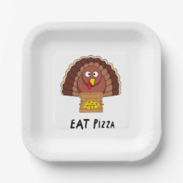 Eat Pizza met Thanksgiving Turkije Papieren Bordje