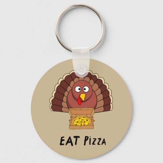 Eat Pizza met Thanksgiving Turkije Sleutelhanger (Voorkant)
