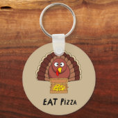 Eat Pizza met Thanksgiving Turkije Sleutelhanger (Voorkant)