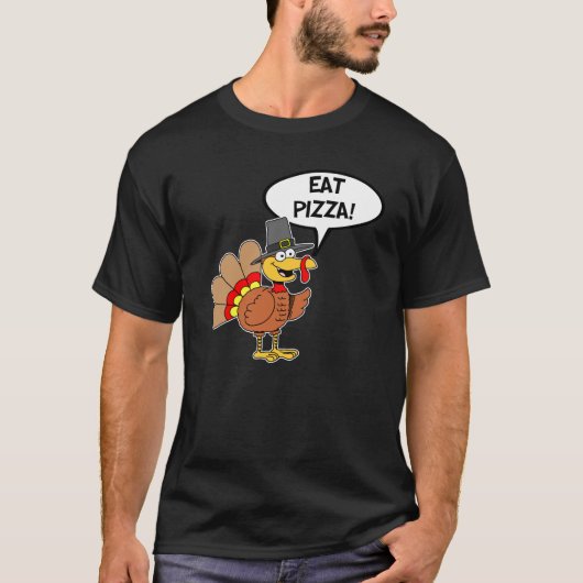 Eat Pizza Thanksgiving Turkey Pilgrim Cartoon T-shirt (Voorkant)