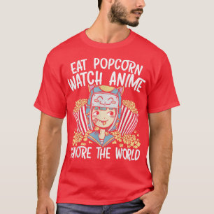 Eat Popcorn Watch Anime negeert het Man van Otaku T-shirt