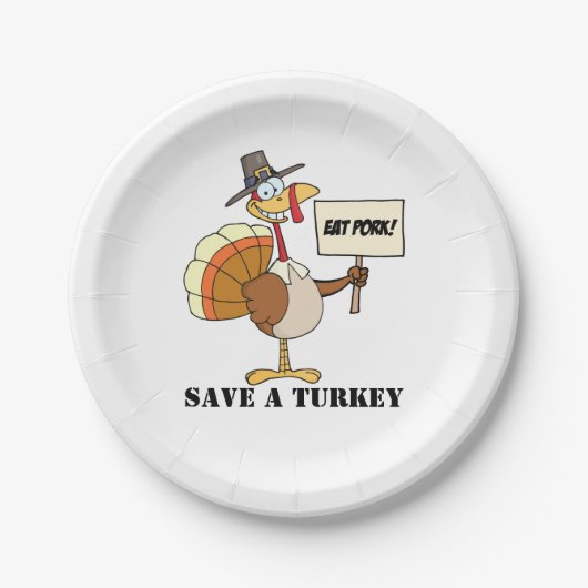 Eat Pork Save a Turkey Papieren Bordje (Voorkant)