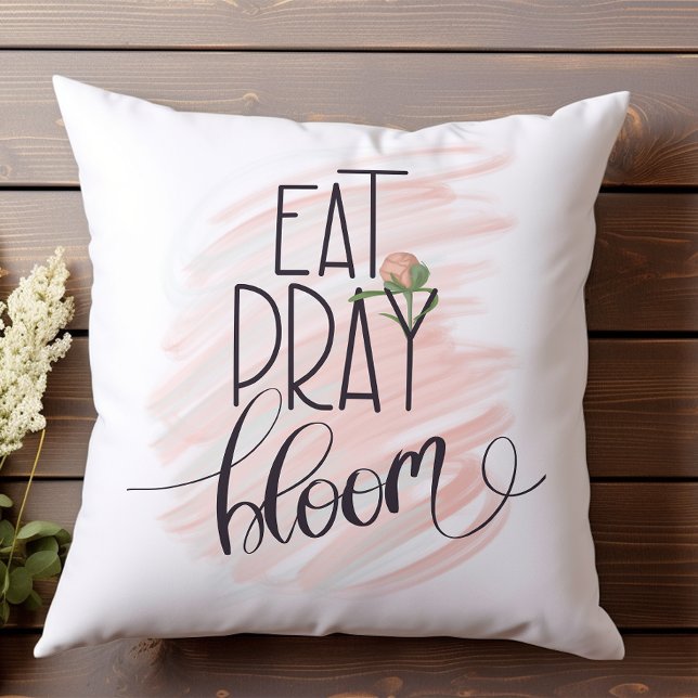Eat Pray Bloom Pink Rose Print Sierkussen (Creator heeft geüpload)