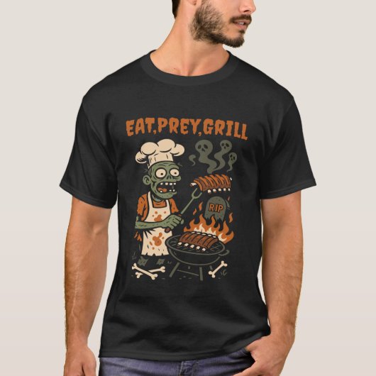 Eat Prey Grill  Zombie Skeleton BBQ Pitmaster Joke T-shirt (Voorkant)