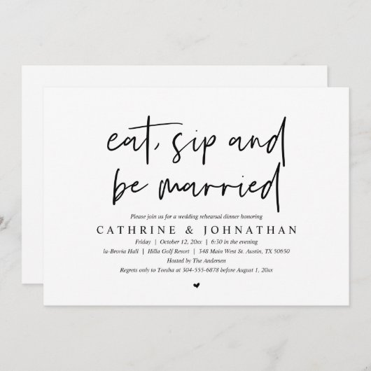 Eat, Sip en zijn huwelijksrepetitie Kaart (Voorkant / Achterkant)