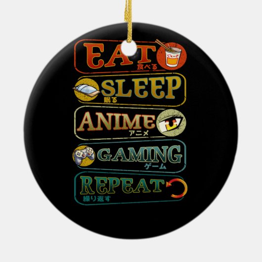 Eat Slaap Anime Gaming Herhaal Gamer Japanse Video Keramisch Ornament (Achterkant)