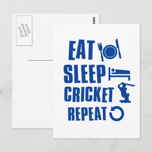 Eat slaap Cricket Briefkaart (Voorkant / Achterkant)