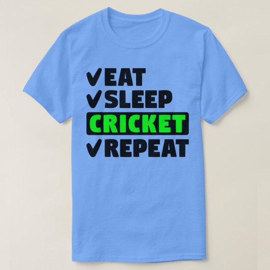 Eat slaap cricket repeat t-shirt (Design voorkant)