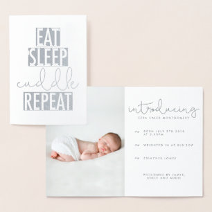 EAT, SLAAP, knuffel, REPEAT Folie Kaarten