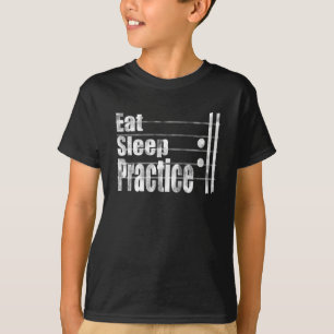 Eat slaap oefeningen herhalen grappig muziekgesche t-shirt