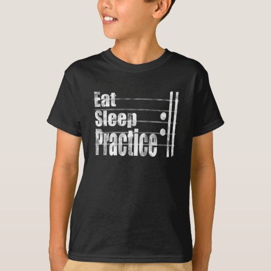 Eat slaap oefeningen herhalen grappig muziekgesche t-shirt (Voorkant)